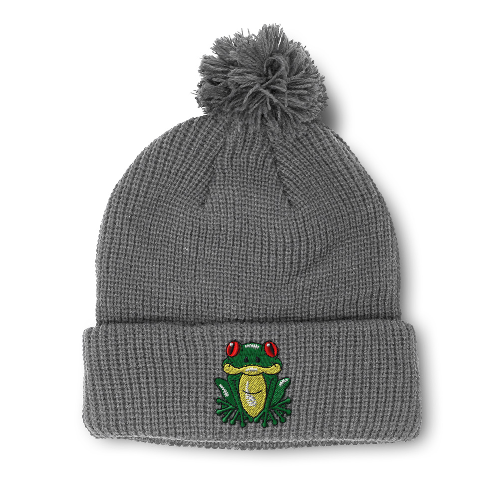 Pom Pom Beanies for Women Cute Frog A 