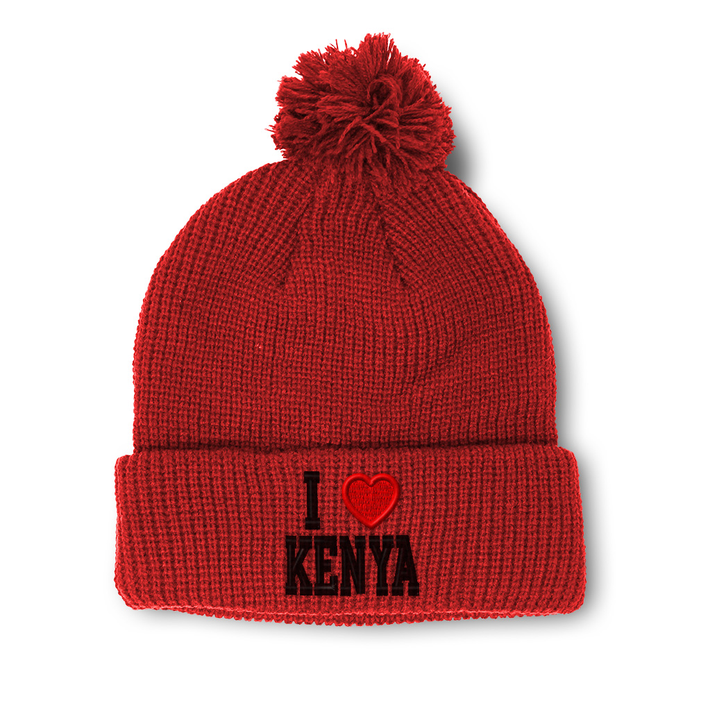 Pom Pom Beanies for Women I Love Kenya Winter Hats for Men Acrylic