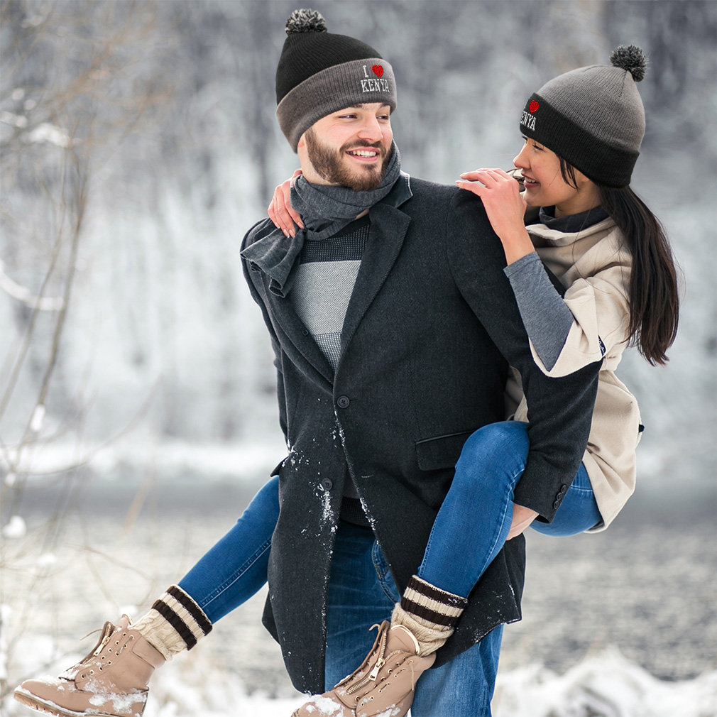 Pom Pom Beanies for Women I Love Kenya Winter Hats for Men Acrylic