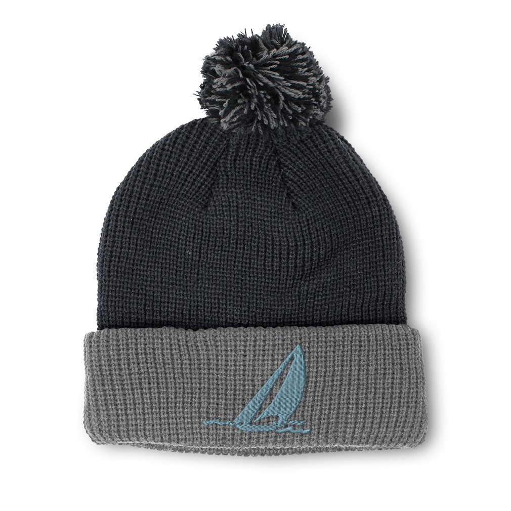 Pom Pom Beanies for Women Sail Boat B Embroidery Winter Hats for Men Skull Cap - Picture 18 of 21