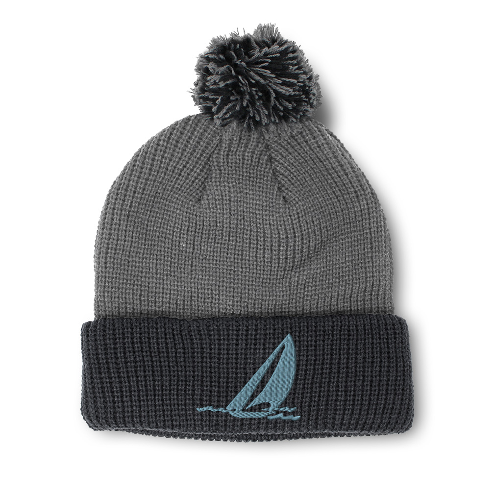 Pom Pom Beanies for Women Sail Boat B Embroidery Winter Hats for Men Skull Cap - Picture 20 of 21
