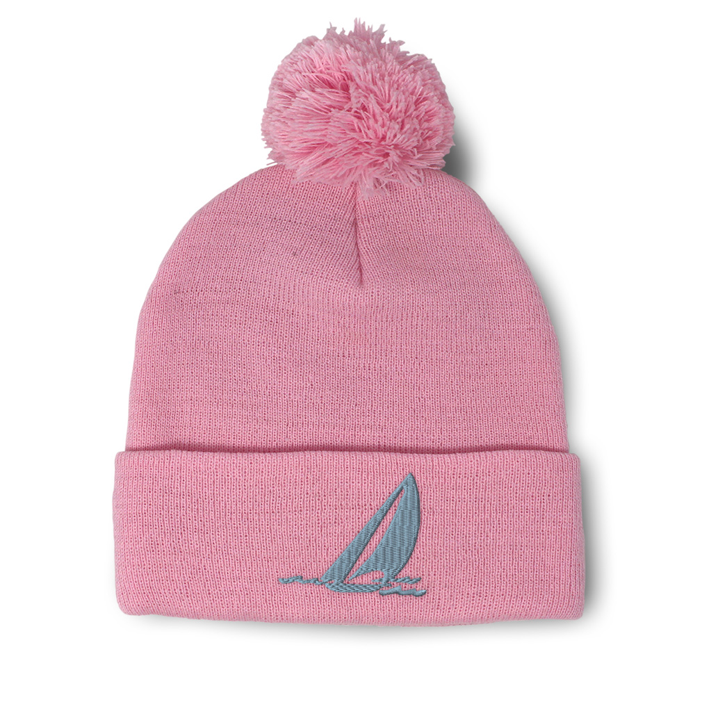 Pom Pom Beanies for Women Sail Boat B Embroidery Winter Hats for Men Skull Cap - Picture 14 of 21