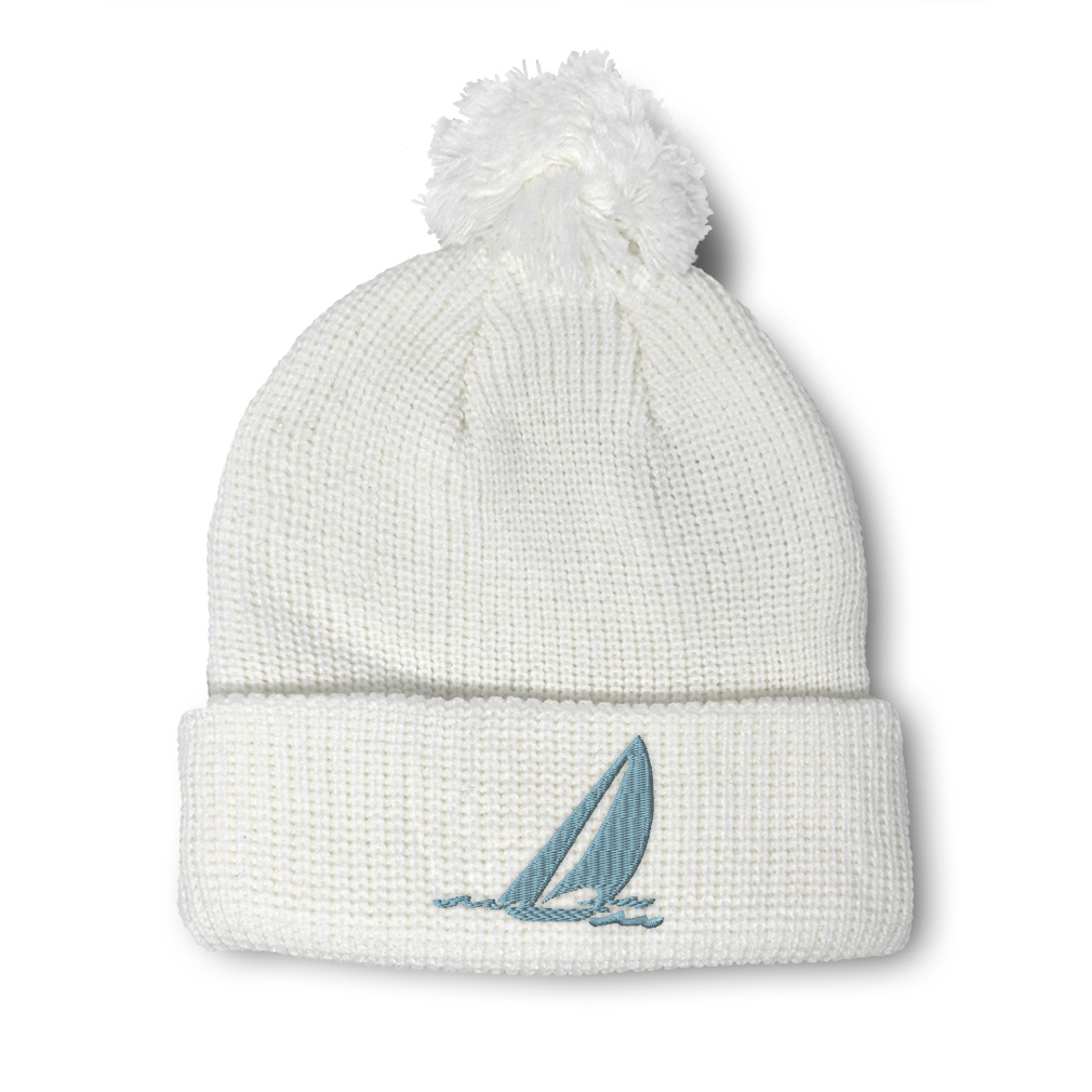 Pom Pom Beanies for Women Sail Boat B Embroidery Winter Hats for Men Skull Cap - Picture 16 of 21