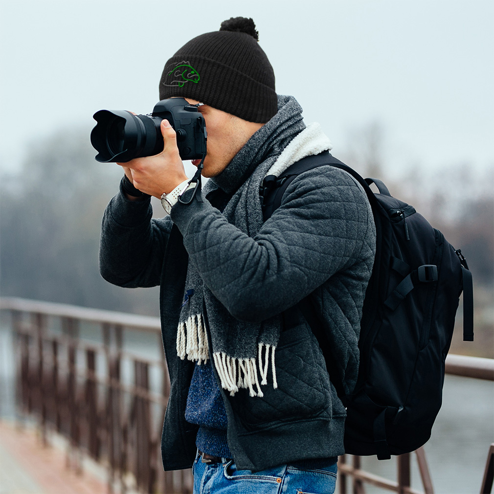 Pom Pom Beanies for Women Fishing Hook Outline Embroidery Acrylic Skull Cap
